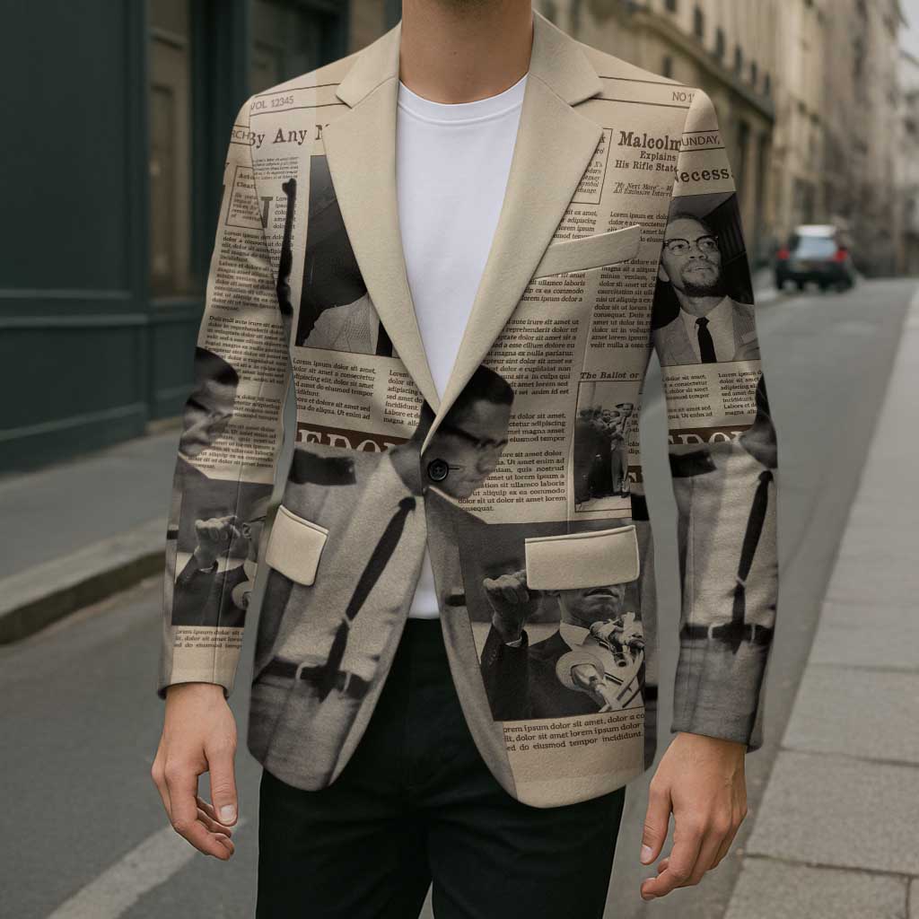 Malcolm X Blazer Vintage Newspaper Print Style - Wonder Print Shop