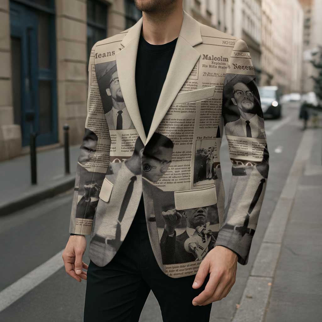 Malcolm X Blazer Vintage Newspaper Print Style - Wonder Print Shop