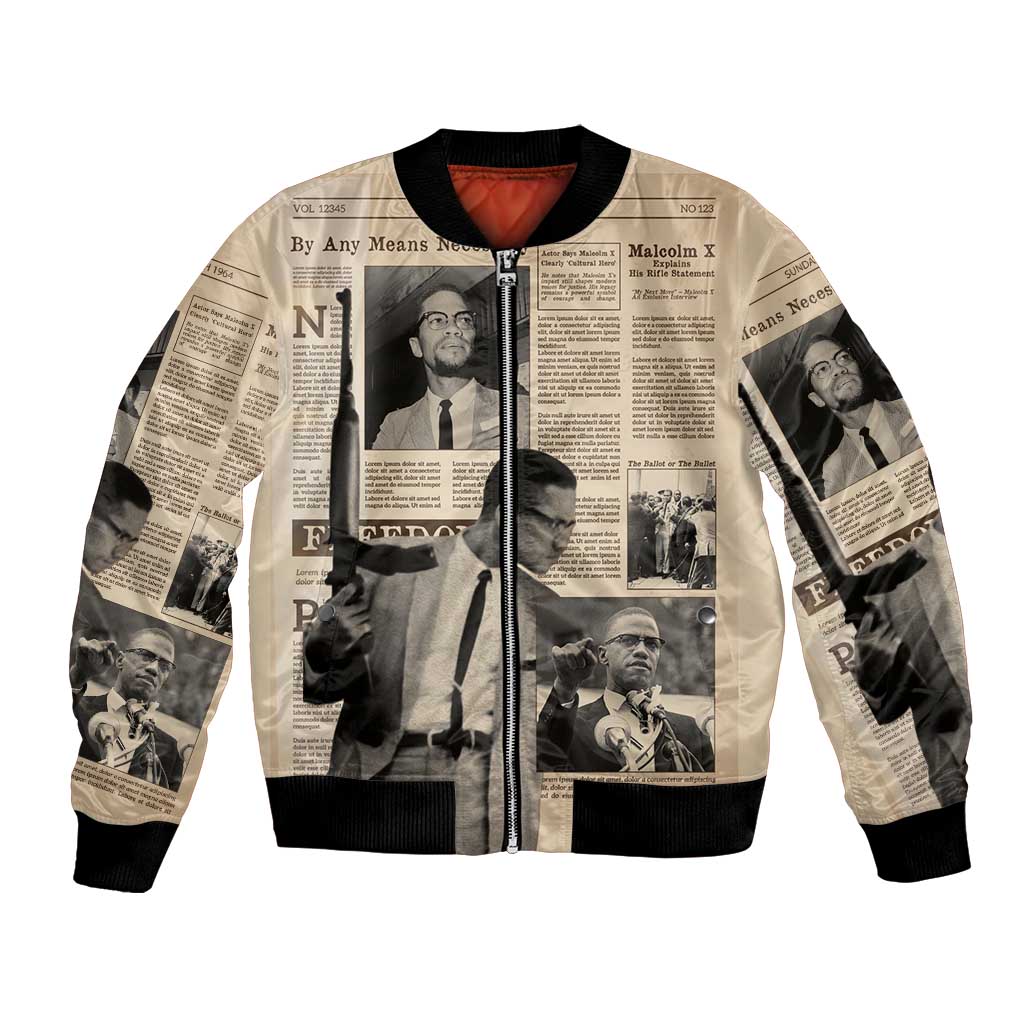 Malcolm X Bomber Jacket Vintage Newspaper Print Style - Wonder Print Shop
