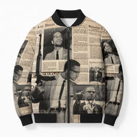 Malcolm X Bomber Puffer Jacket Vintage Newspaper Print Style - Wonder Print Shop