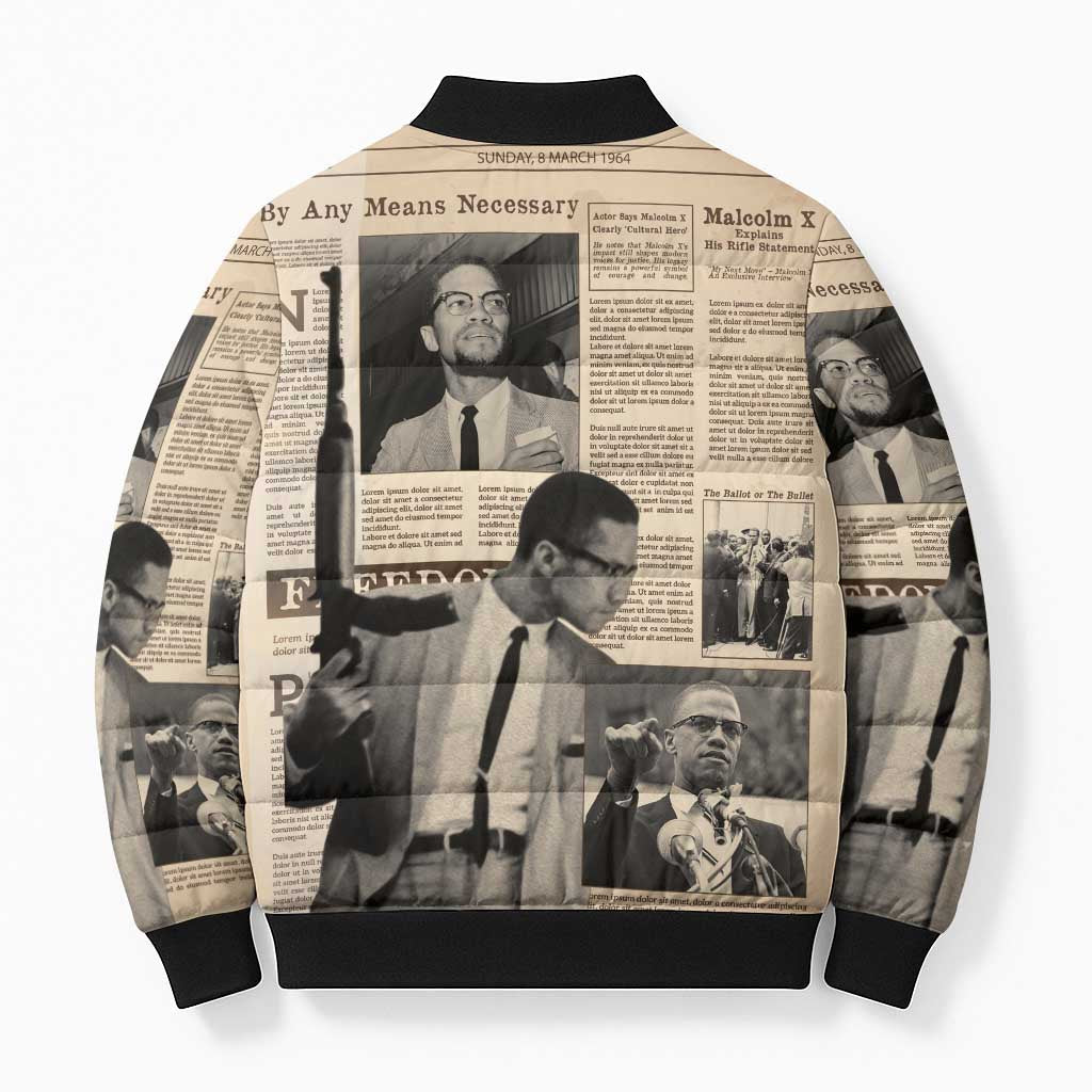 Malcolm X Bomber Puffer Jacket Vintage Newspaper Print Style - Wonder Print Shop