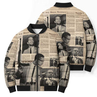 Malcolm X Bomber Puffer Jacket Vintage Newspaper Print Style - Wonder Print Shop