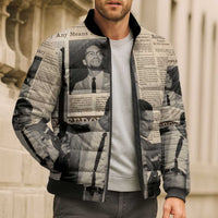 Malcolm X Bomber Puffer Jacket Vintage Newspaper Print Style - Wonder Print Shop