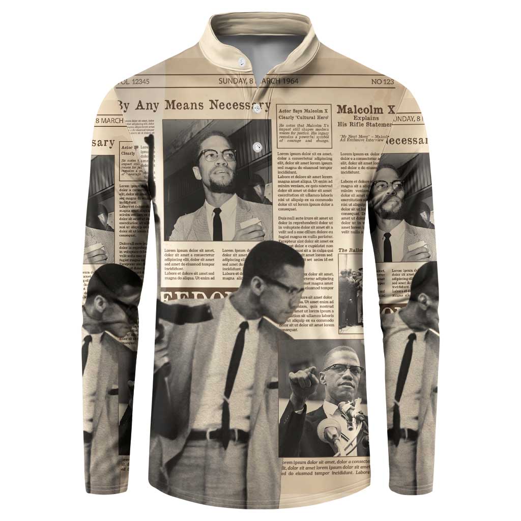 Malcolm X Button Sweatshirt Vintage Newspaper Print Style - Wonder Print Shop