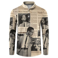 Malcolm X Button Sweatshirt Vintage Newspaper Print Style - Wonder Print Shop
