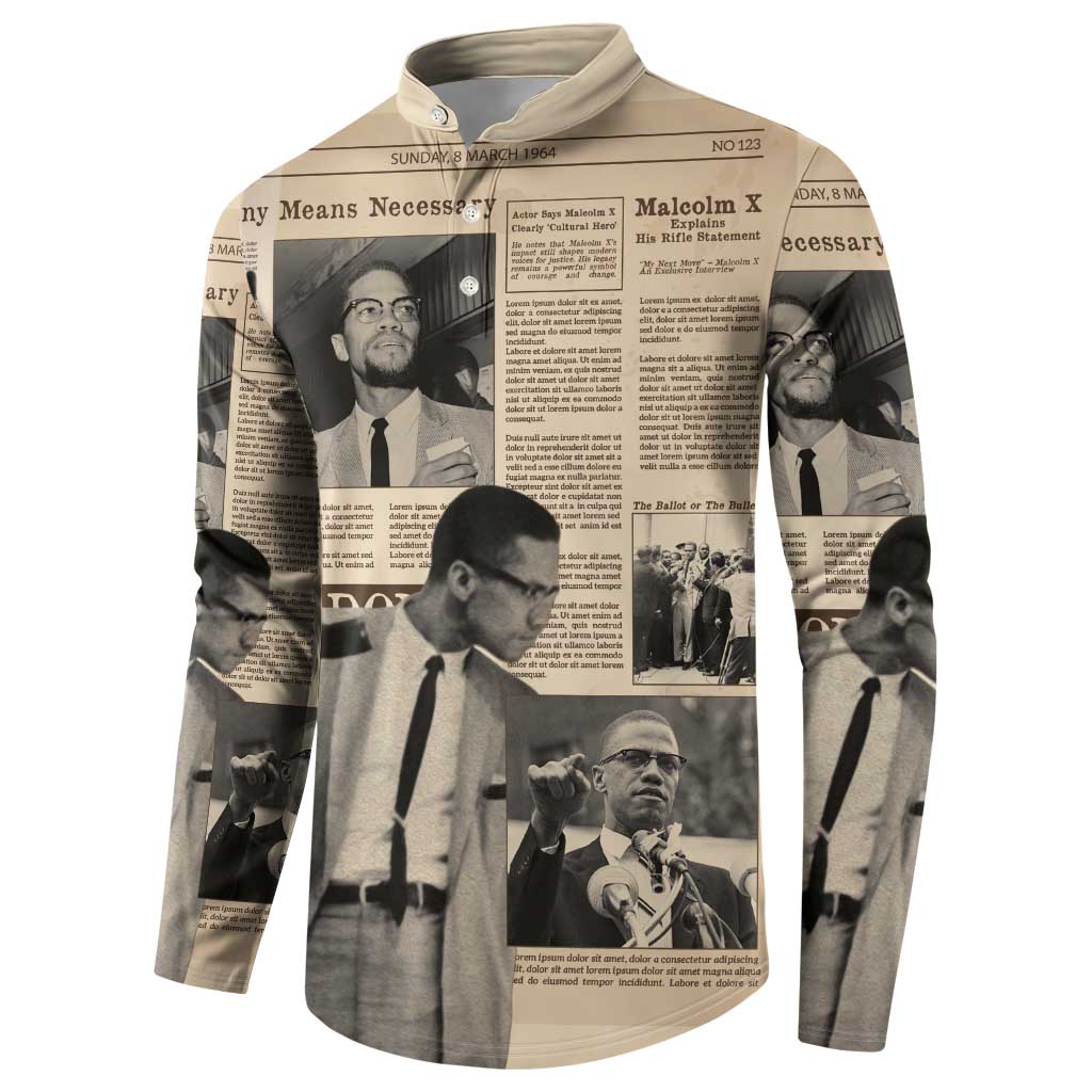 Malcolm X Button Sweatshirt Vintage Newspaper Print Style - Wonder Print Shop