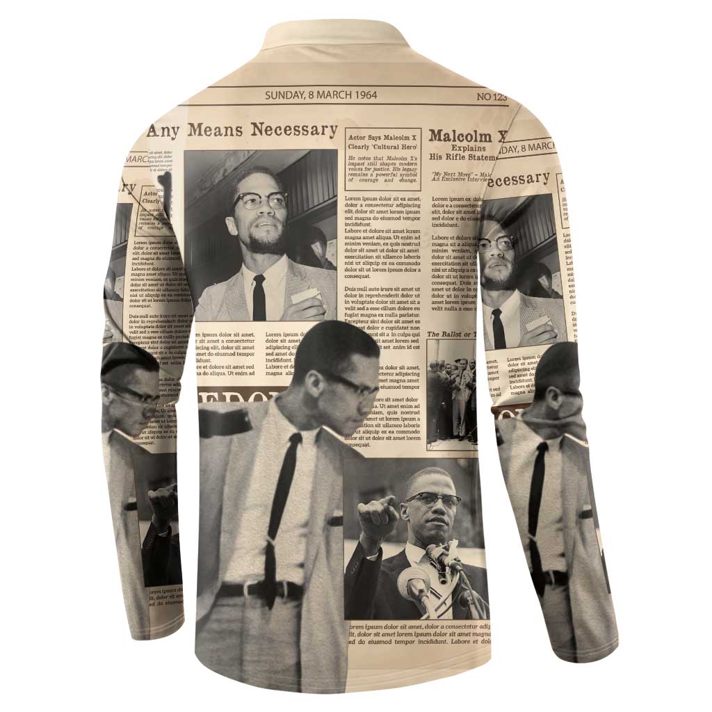 Malcolm X Button Sweatshirt Vintage Newspaper Print Style - Wonder Print Shop