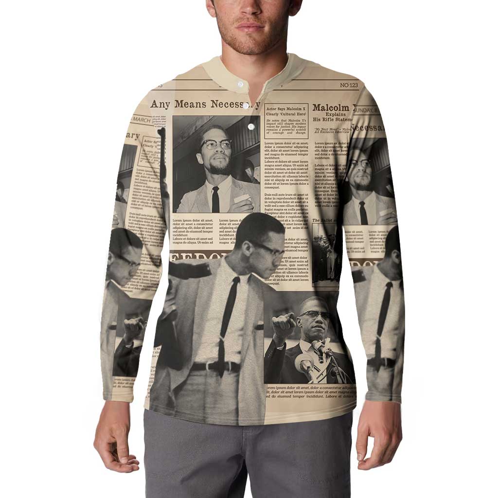 Malcolm X Button Sweatshirt Vintage Newspaper Print Style - Wonder Print Shop