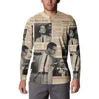 Malcolm X Button Sweatshirt Vintage Newspaper Print Style - Wonder Print Shop