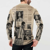 Malcolm X Button Sweatshirt Vintage Newspaper Print Style - Wonder Print Shop