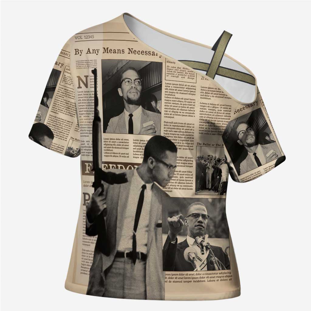 Malcolm X Cross Shoulder Shirt Vintage Newspaper Print Style - Wonder Print Shop