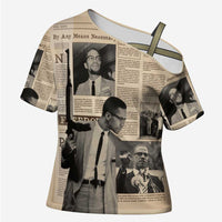 Malcolm X Cross Shoulder Shirt Vintage Newspaper Print Style - Wonder Print Shop