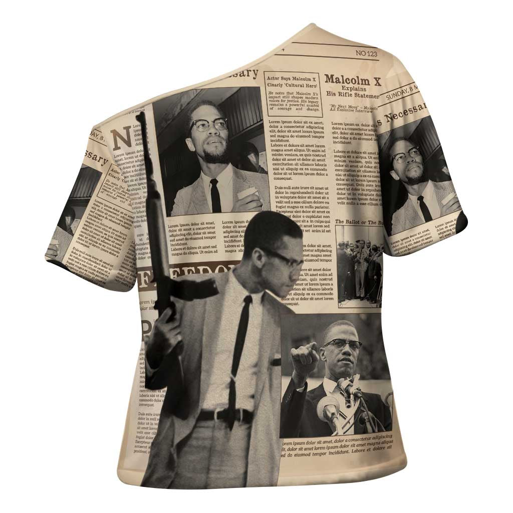 Malcolm X Cross Shoulder Shirt Vintage Newspaper Print Style - Wonder Print Shop