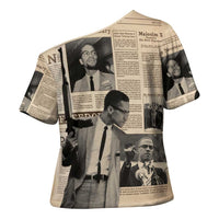 Malcolm X Cross Shoulder Shirt Vintage Newspaper Print Style - Wonder Print Shop
