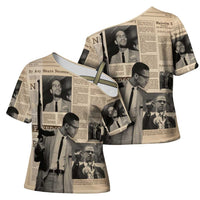 Malcolm X Cross Shoulder Shirt Vintage Newspaper Print Style - Wonder Print Shop