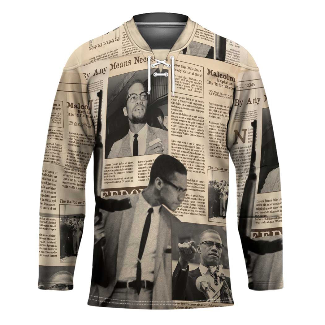 Malcolm X Hockey Jersey Vintage Newspaper Print Style - Wonder Print Shop