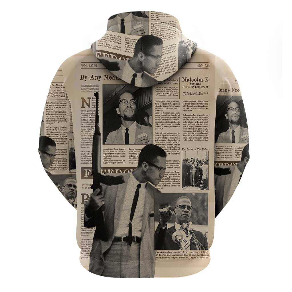 Malcolm X Hoodie Vintage Newspaper Print Style - Wonder Print Shop