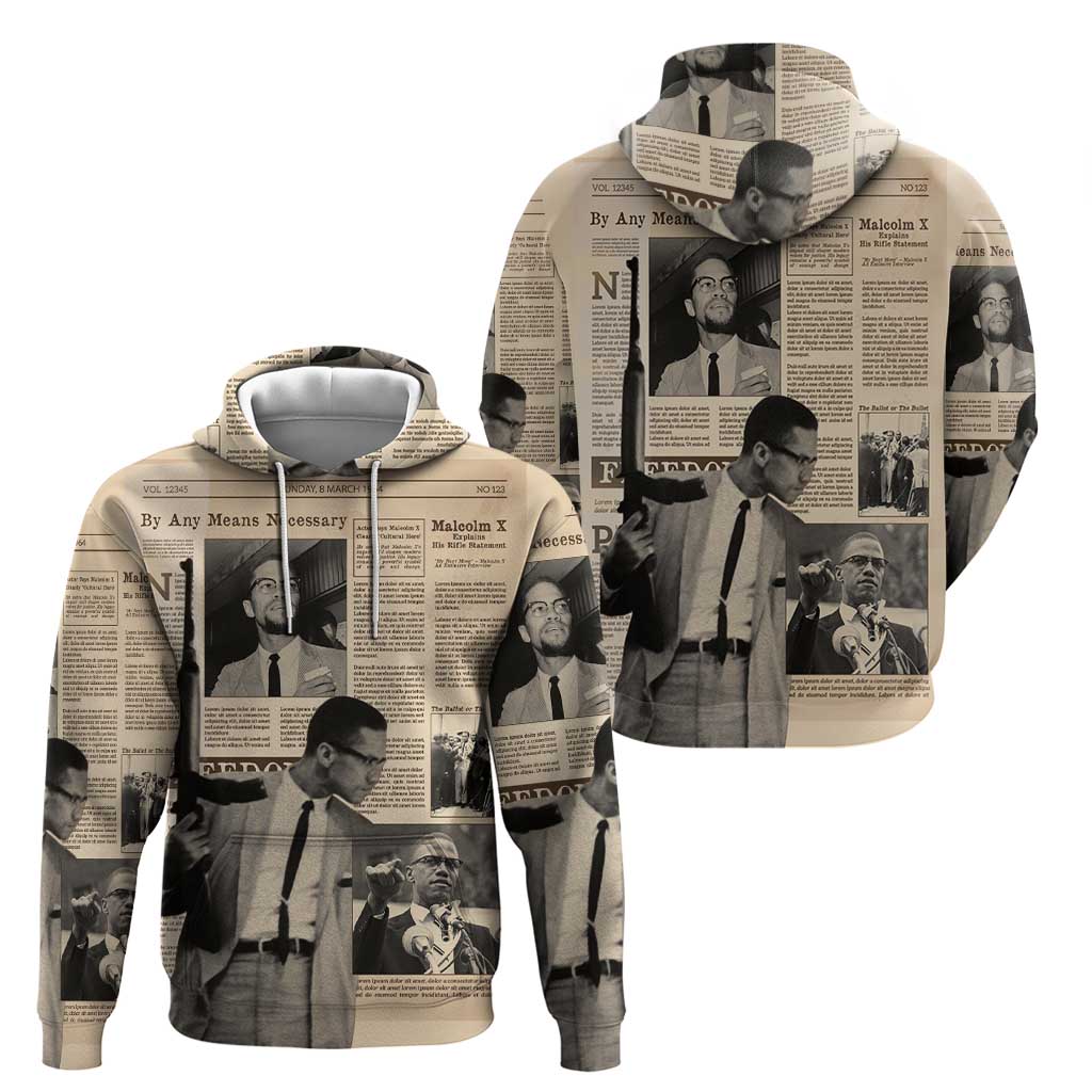 Malcolm X Hoodie Vintage Newspaper Print Style - Wonder Print Shop