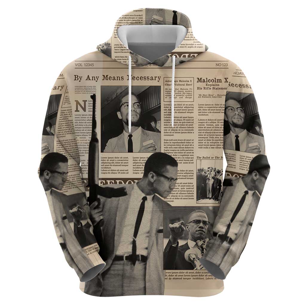 Malcolm X Hoodie Vintage Newspaper Print Style - Wonder Print Shop