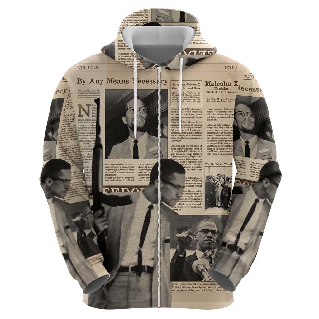 Malcolm X Hoodie Vintage Newspaper Print Style - Wonder Print Shop