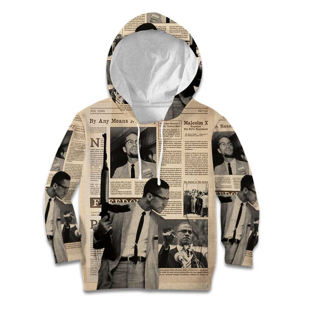 Malcolm X Kid Hoodie Vintage Newspaper Print Style - Wonder Print Shop