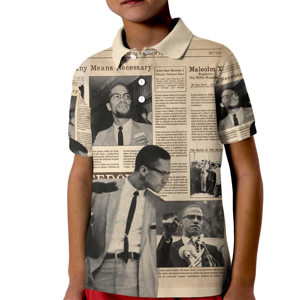 Malcolm X Kid Polo Shirt Vintage Newspaper Print Style - Wonder Print Shop