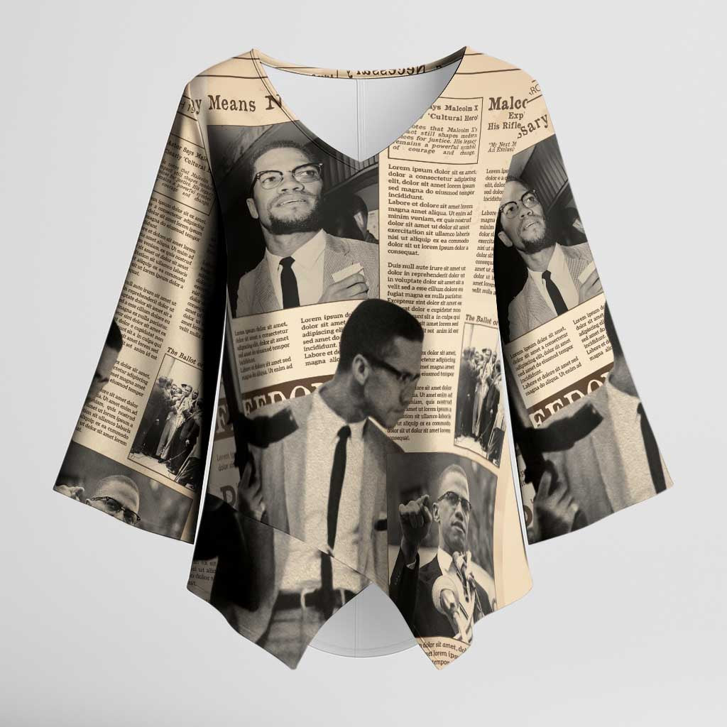 Malcolm X Kimono Sleeve Blouse Vintage Newspaper Print Style - Wonder Print Shop