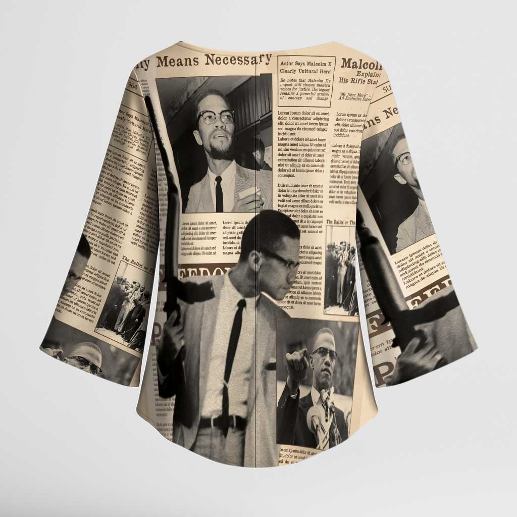 Malcolm X Kimono Sleeve Blouse Vintage Newspaper Print Style - Wonder Print Shop