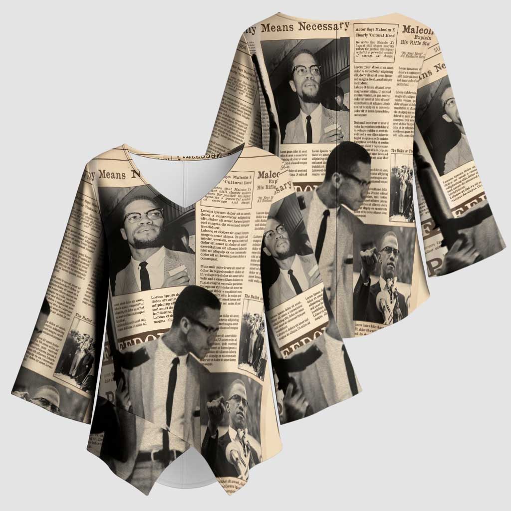 Malcolm X Kimono Sleeve Blouse Vintage Newspaper Print Style - Wonder Print Shop