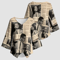 Malcolm X Kimono Sleeve Blouse Vintage Newspaper Print Style - Wonder Print Shop