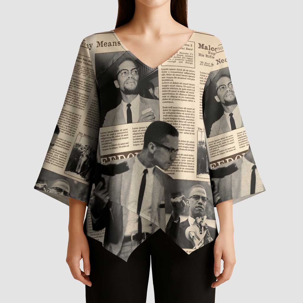 Malcolm X Kimono Sleeve Blouse Vintage Newspaper Print Style - Wonder Print Shop