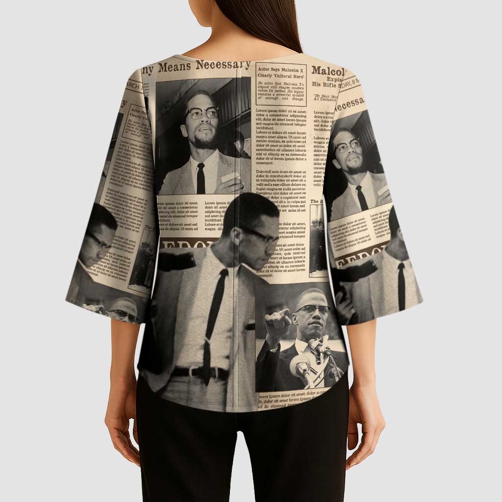 Malcolm X Kimono Sleeve Blouse Vintage Newspaper Print Style - Wonder Print Shop