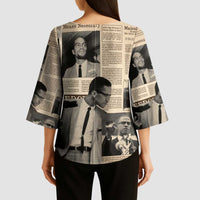 Malcolm X Kimono Sleeve Blouse Vintage Newspaper Print Style - Wonder Print Shop