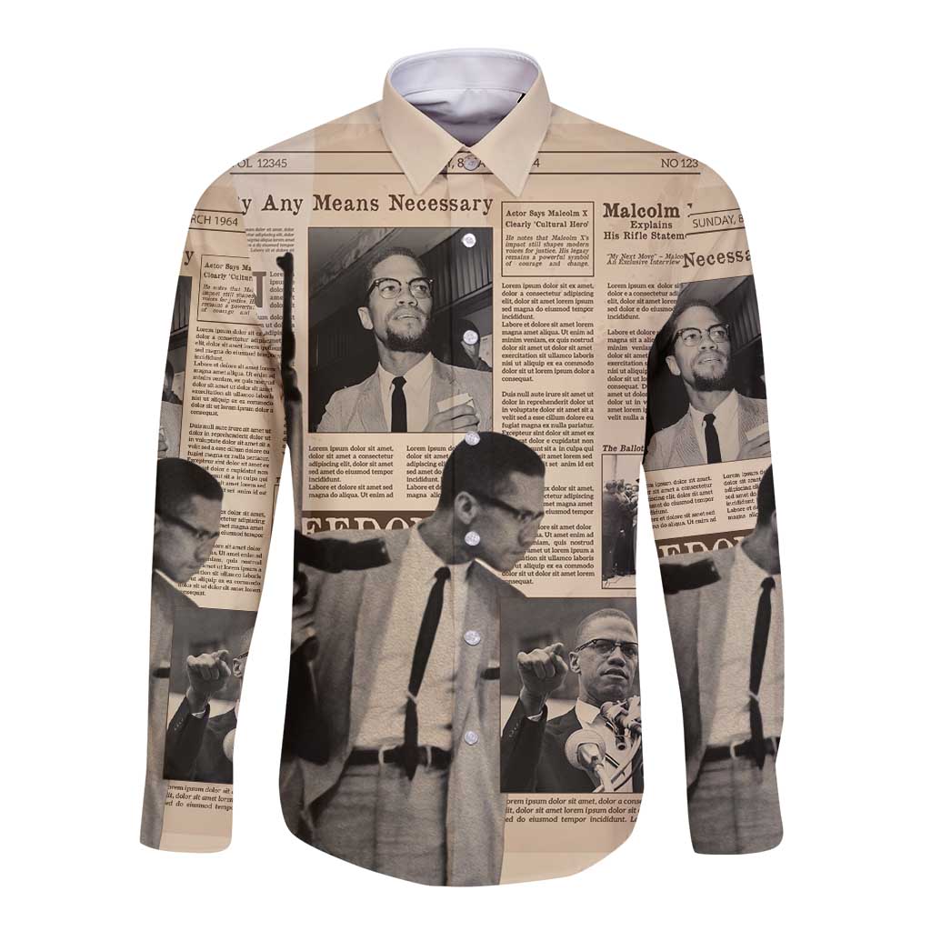 Malcolm X Long Sleeve Button Shirt Vintage Newspaper Print Style - Wonder Print Shop
