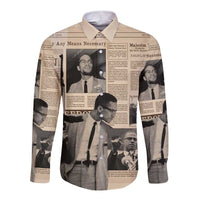 Malcolm X Long Sleeve Button Shirt Vintage Newspaper Print Style - Wonder Print Shop