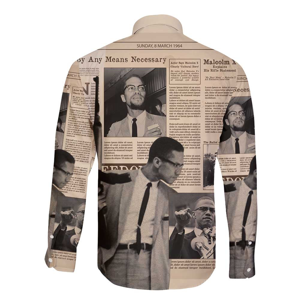 Malcolm X Long Sleeve Button Shirt Vintage Newspaper Print Style - Wonder Print Shop