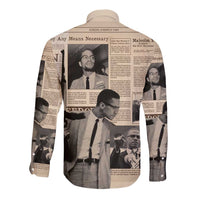 Malcolm X Long Sleeve Button Shirt Vintage Newspaper Print Style - Wonder Print Shop