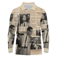 Malcolm X Long Sleeve Polo Shirt Vintage Newspaper Print Style - Wonder Print Shop