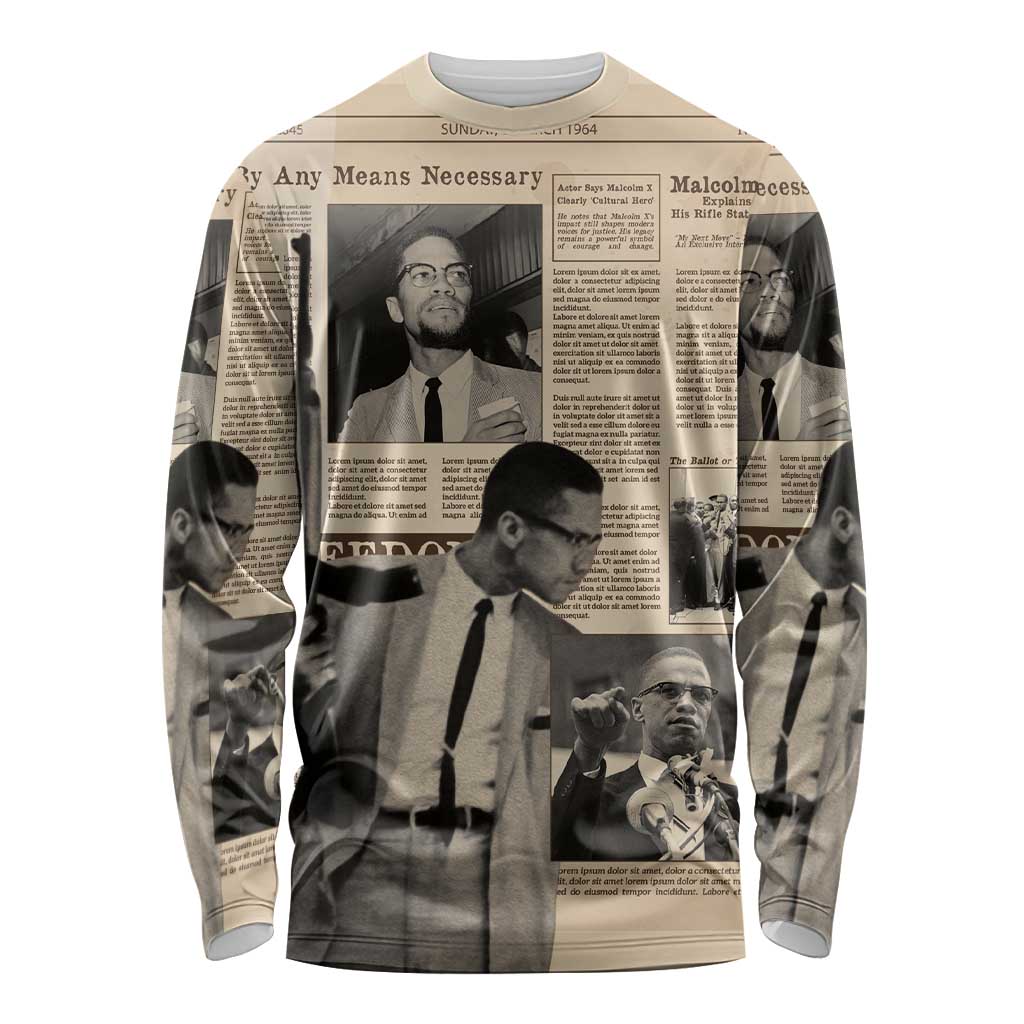 Malcolm X Long Sleeve Shirt Vintage Newspaper Print Style - Wonder Print Shop