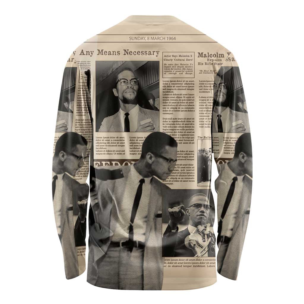 Malcolm X Long Sleeve Shirt Vintage Newspaper Print Style - Wonder Print Shop