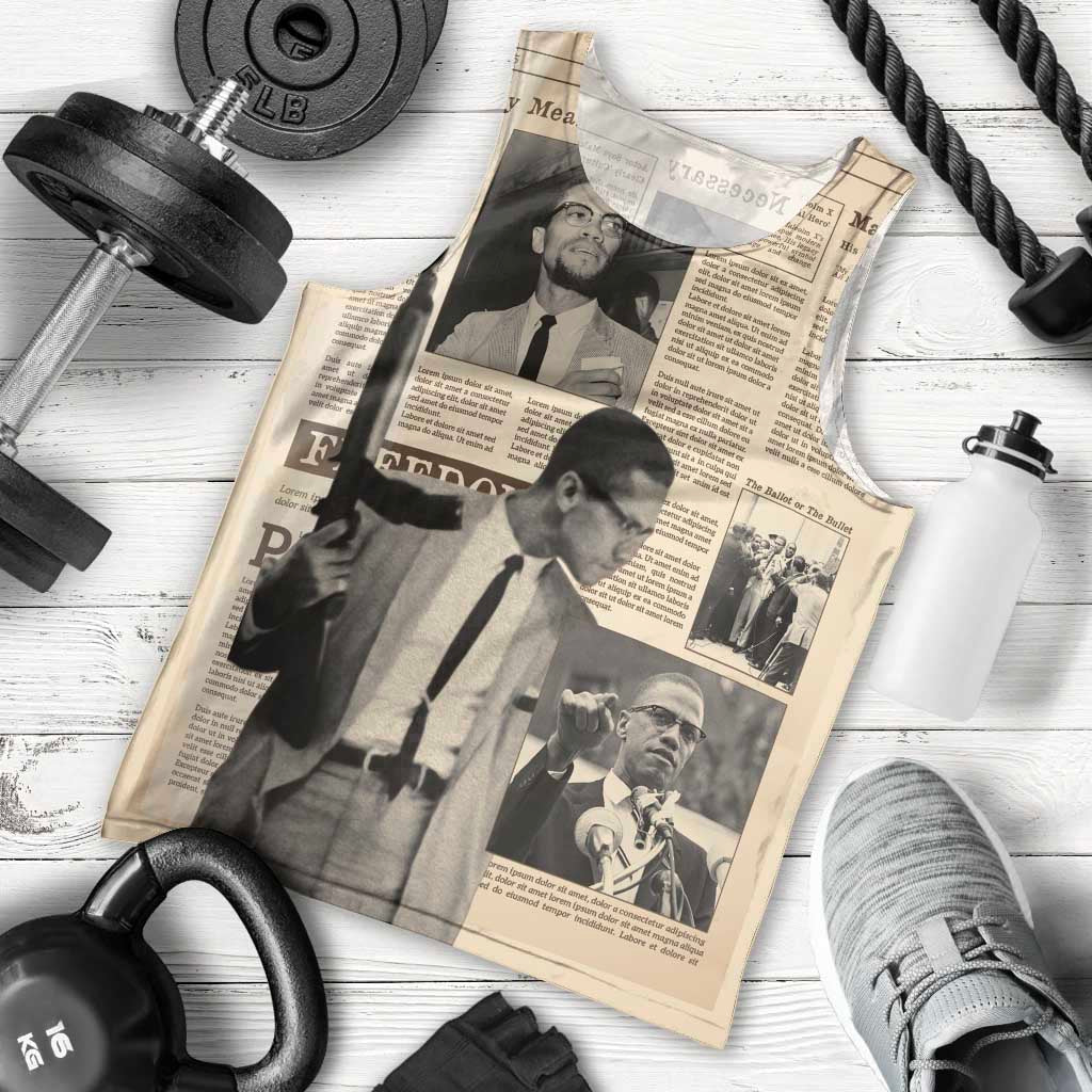 Malcolm X Men Tank Top Vintage Newspaper Print Style - Wonder Print Shop