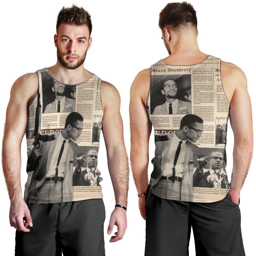 Malcolm X Men Tank Top Vintage Newspaper Print Style - Wonder Print Shop