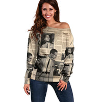 Malcolm X Off Shoulder Sweater Vintage Newspaper Print Style - Wonder Print Shop