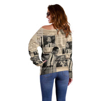 Malcolm X Off Shoulder Sweater Vintage Newspaper Print Style - Wonder Print Shop