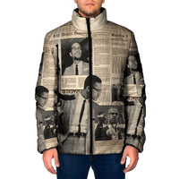 Malcolm X Padded Jacket Vintage Newspaper Print Style - Wonder Print Shop
