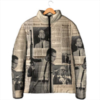 Malcolm X Padded Jacket Vintage Newspaper Print Style - Wonder Print Shop
