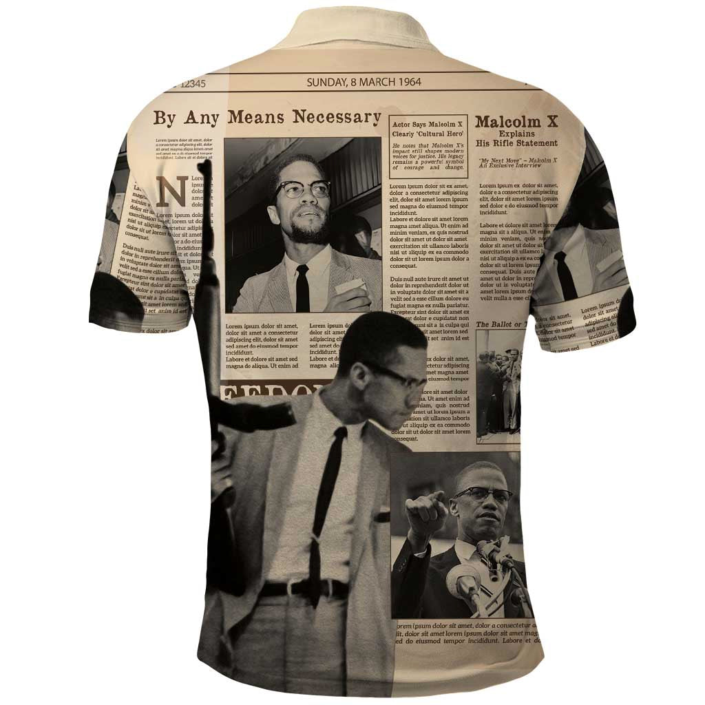 Malcolm X Polo Shirt Vintage Newspaper Print Style - Wonder Print Shop