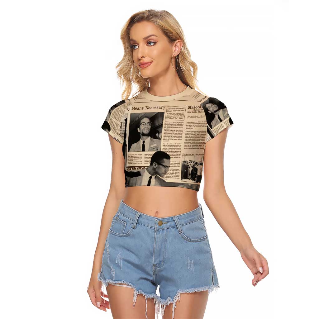 Malcolm X Raglan Cropped T Shirt Vintage Newspaper Print Style - Wonder Print Shop