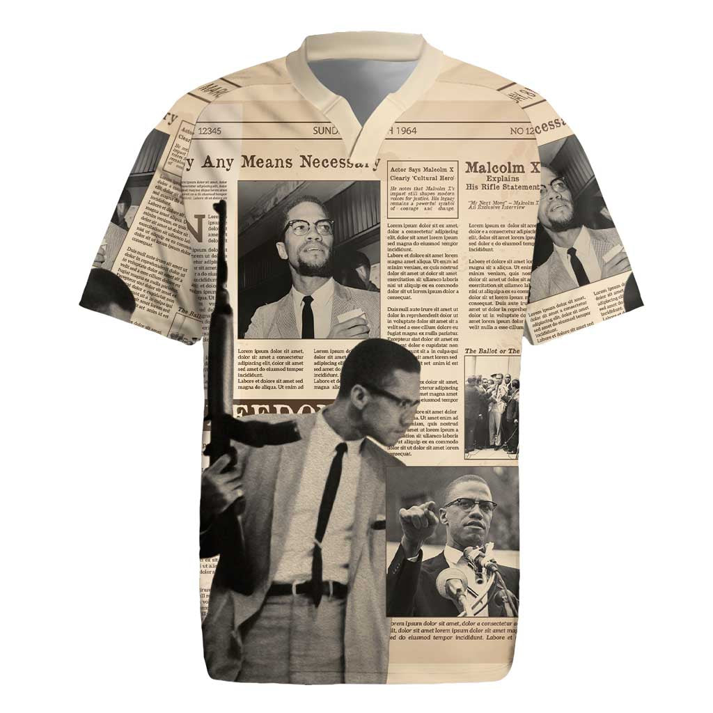 Malcolm X Rugby Jersey Vintage Newspaper Print Style - Wonder Print Shop