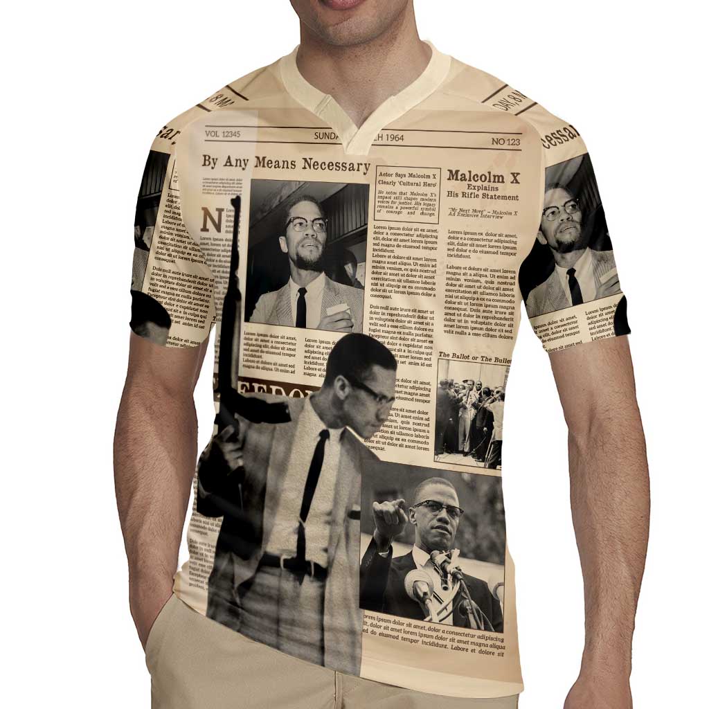 Malcolm X Rugby Jersey Vintage Newspaper Print Style - Wonder Print Shop